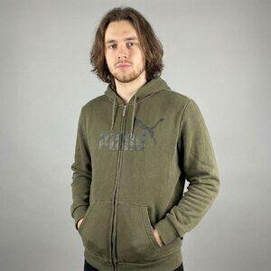 Puma Olive Green Full-Zip Hoodie Sweatshirt Mens Size L Cotton Blend